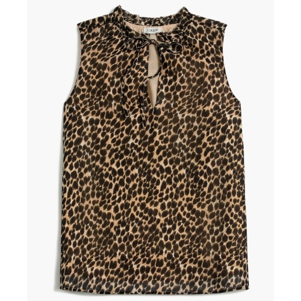 J.Crew Factory Leopard Print Ruffle Tie Neck Sleeveless Blouse Brown Size S